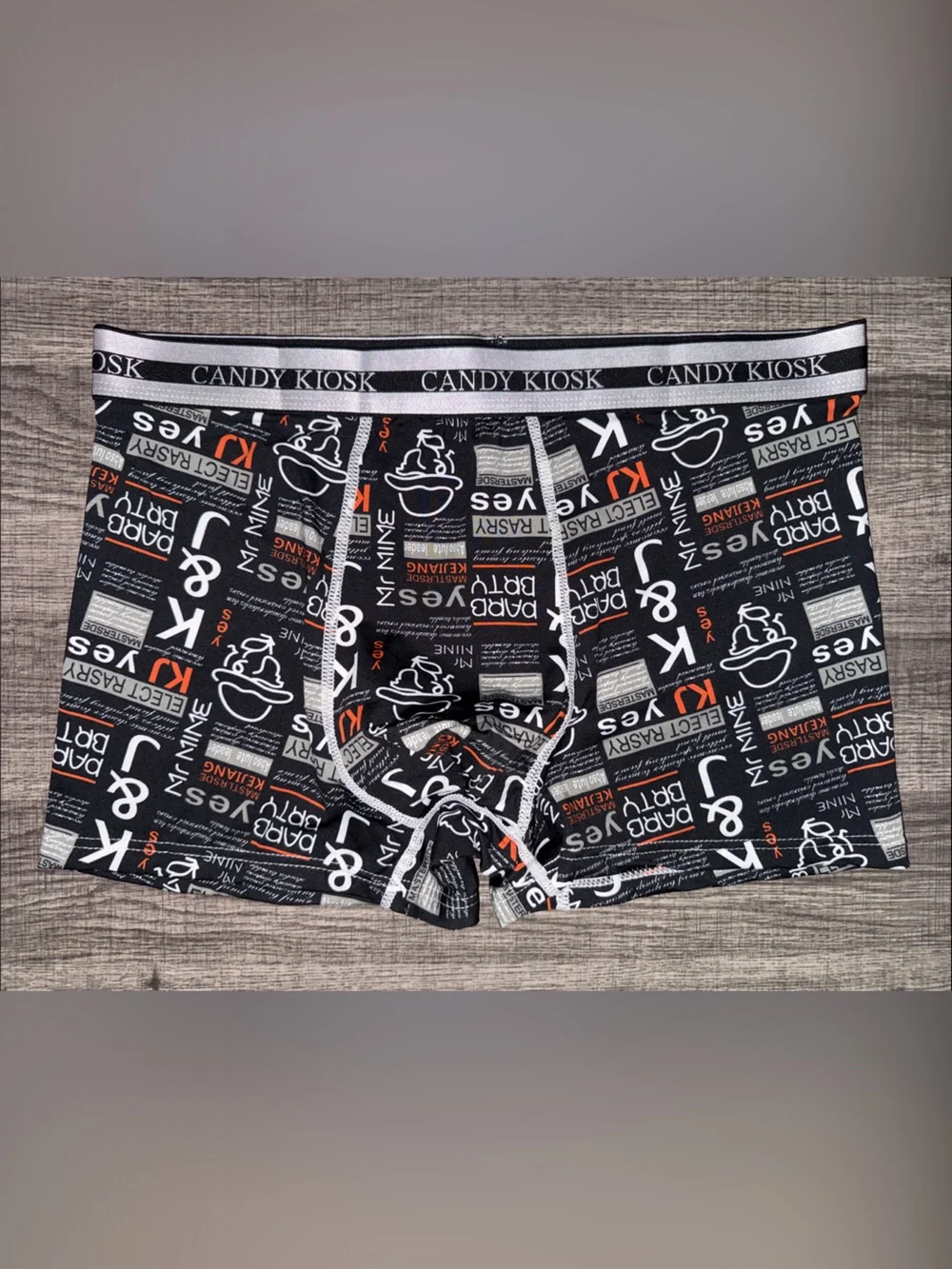 Black Graphic Boxer Briefs with Orange Accents